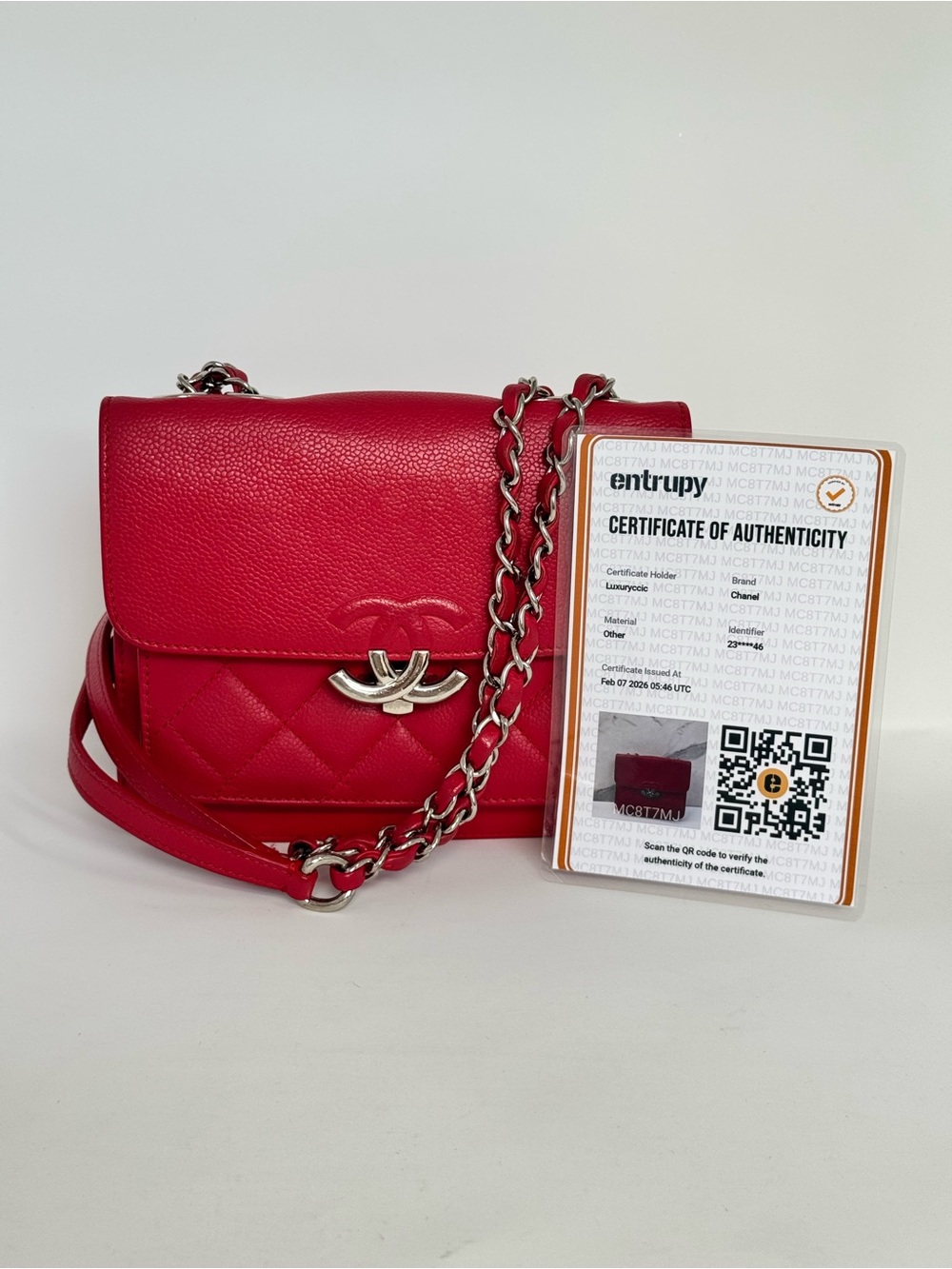 Authentic CHANEL Caviar Leather CC Box Flap Shoulder Bag
